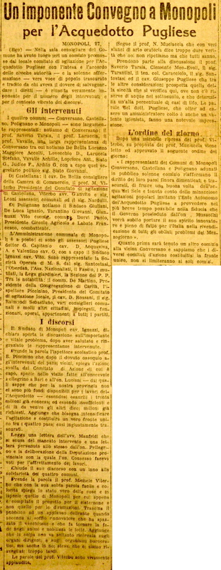 Ego (1922) Un imponente Convegno a Monopoli per l’Acquedotto Pugliese (Corriere delle Puglie, 28 novembre 1922).JPG