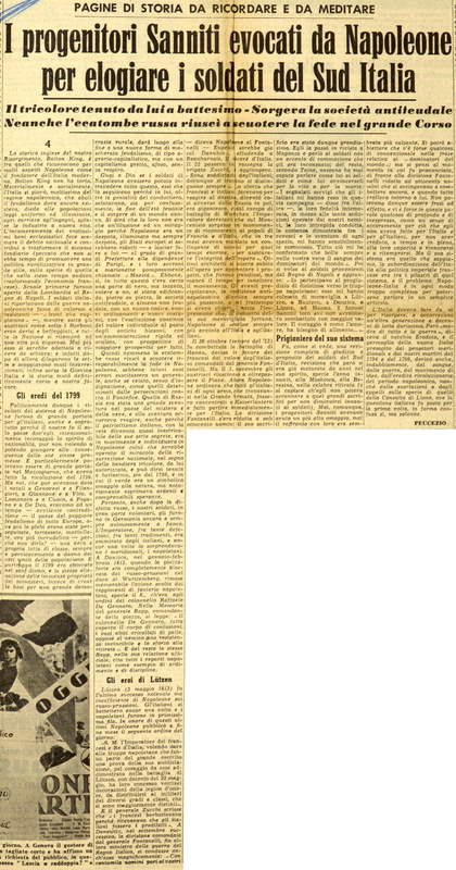 P (1957), I progenitori Sanniti evocati  da Napoleone per elogiare i soldati del Sud Italia (La GdM, 9 gennaio 1957, p. 3).JPG