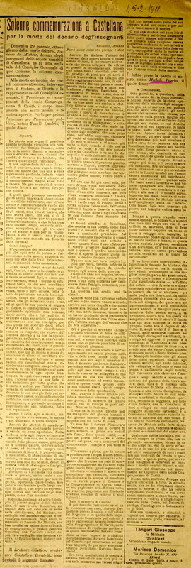 (1911) Solenne commemorazione a Castellana per la morte del decano degl'insegnanti (L'Araldo - 4-5 febbraio 1911).JPG