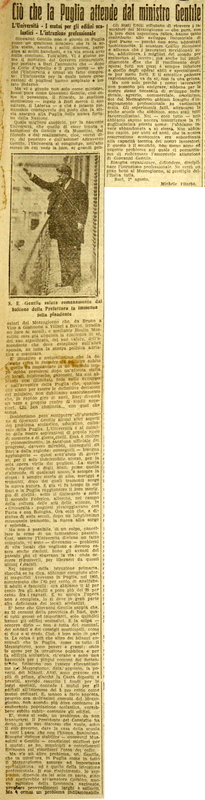 MV (1923), Ciò che la Puglia attende dal ministro Gentile, Il Giornale d'Italia, 05 agosto 1923, p. 4.JPG