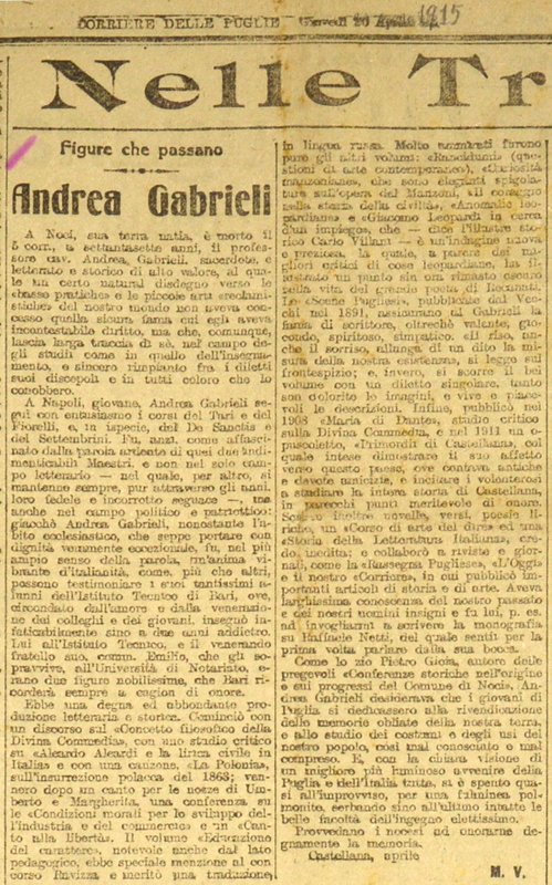 MV (1915) Andrea Gabrieli, Figure che passano (Corriere delle Puglie - 22 aprile 1915).JPG