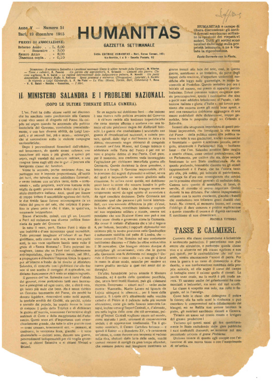 VM(1915) Il ministero Salandra e i problemi nazionali (Humanitas, A. 5, n. 51, 19 dicembre 1915, p. 1).pdf