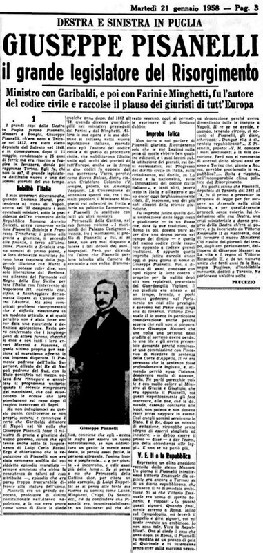 VM(1958) Giuseppe Pisanelli il grande legislatore del Risorgimento 1 (La Gazzetta del Mezzogiorno, 21 gennaio 1958, p. 3).jpg