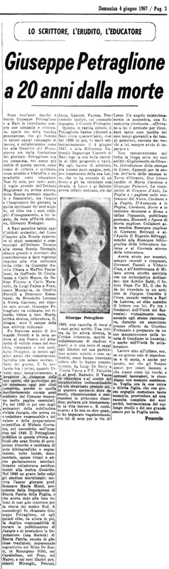 VM (1967), Giuseppe Petraglione a 20 anni dalla morte (La Gazzetta del Mezzogiorno, 4 giugno 1967, p. 3).jpg