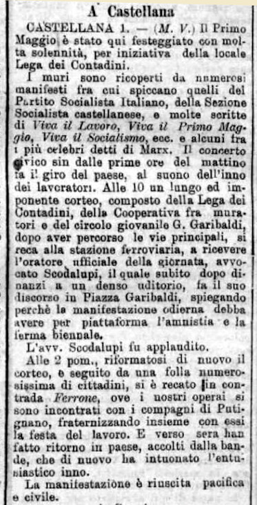 MV (1908), [Il Primo Maggio in provincia] A Castellana (Corriere delle Puglie, 4 maggio 1908, p. 1).jpg