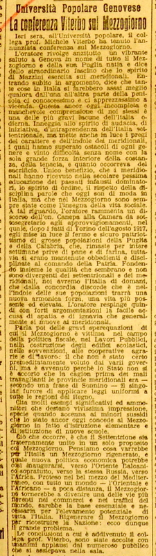 (1923) La conferenza Viterbo sul Mezzogiorno, Università Popolare Genovese, Il lavoro, 4 marzo 1923, p. 3.JPG