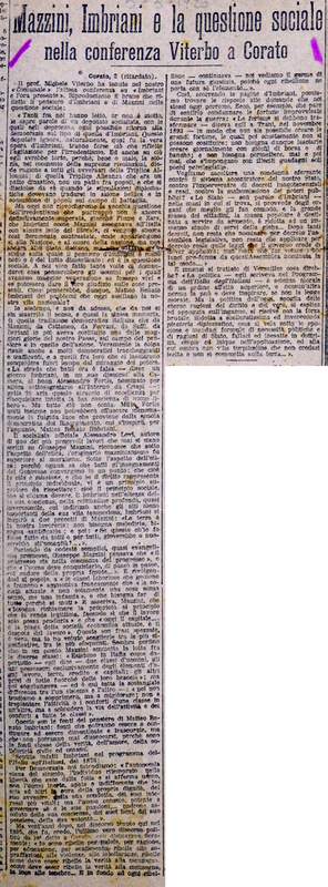 (1920) Mazzini, Imbriani e la questione sociale nella conferenza di Viterbo a Corato (Il Tempo, 5 maggio 1920).JPG