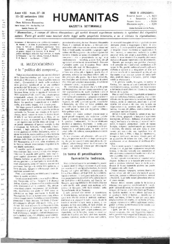 VM(1918), Il Mezzogiorno e la politica dei compensi (Humanitas, 15-22 settembre 1918, p. 110).pdf