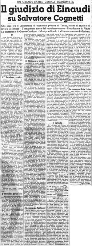Viterbo Michele (1951) Il giudizio di Einaudi su Salvatore Cognetti (La Gazzetta del Mezzogiorno, 9 giugno 1951, p. 3).jpg