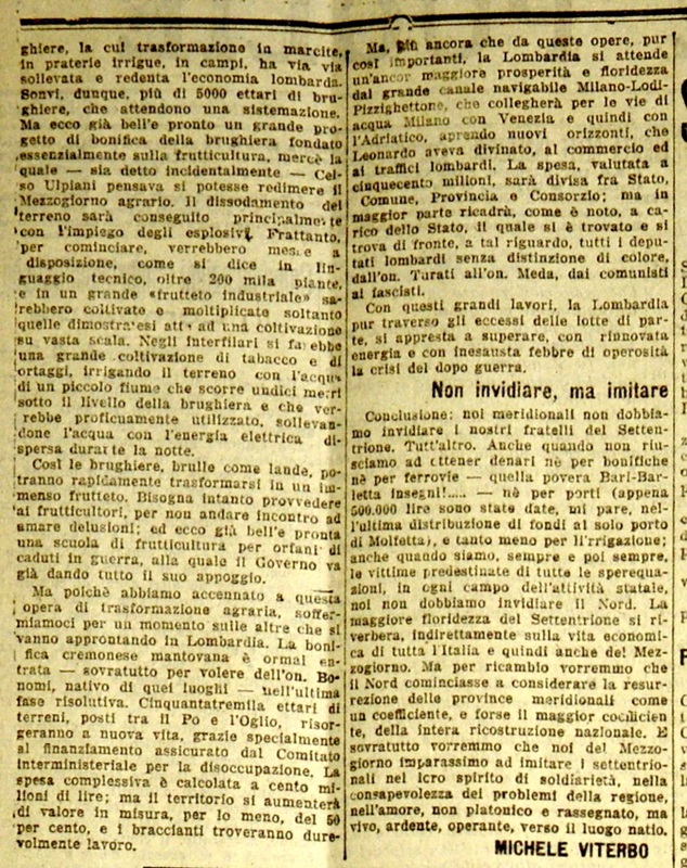 MV (1921), Considerazioni %22meridionalistiche%22 in Lombardia, Corriere delle Puglie, 23 novembre 1921, p. 2.JPG