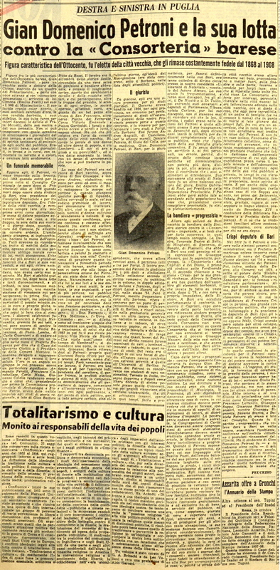P (1957), Gian Domenico Petroni e la sua lotta contro la Consorteria barese (La GdM, 25 ottobre 1957, p. 3).JPG