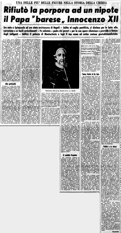 VM (1963), Rifiutò la porpora ad un nipote il Papa barese Innocenzo XII (La Gazzetta del Mezzogiorno, 25 giugno 1963, p. 3).jpg