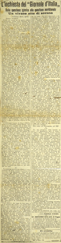 MV (1911) L'inchiesta del Giornale d'Italia, Dalla questione igienica alla questione meridionale (Giornale d'Italia p. 1).JPG