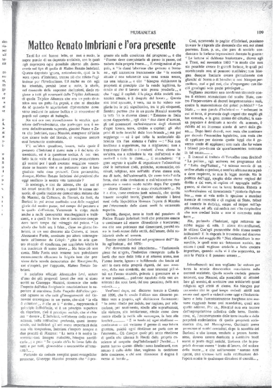 VM (1920), Matteo Renato Imbriani e l'ora presente (Humanitas, A. 10, n. 27-28, 4-11 luglio 1920, p. 109-110).pdf