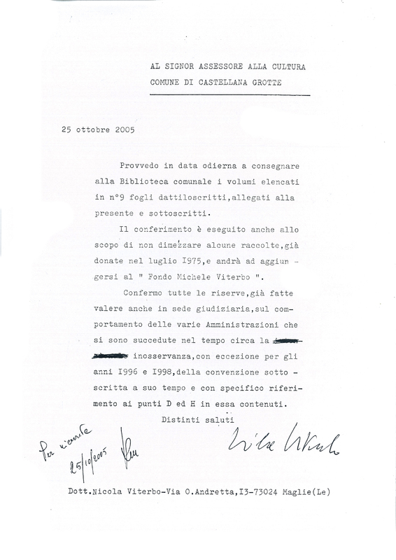 (2005) Lettera di Nicola Viterbo all'Assessore alla Cultura del Comune di Castellana.jpg