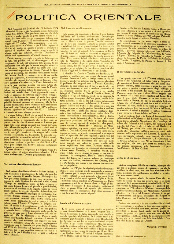 MV (1932), Politica orientale, Bollettino d'informazioni della Camera di Commercio Italo-Orientale, 14 settembre 1932, p. 4.JPG