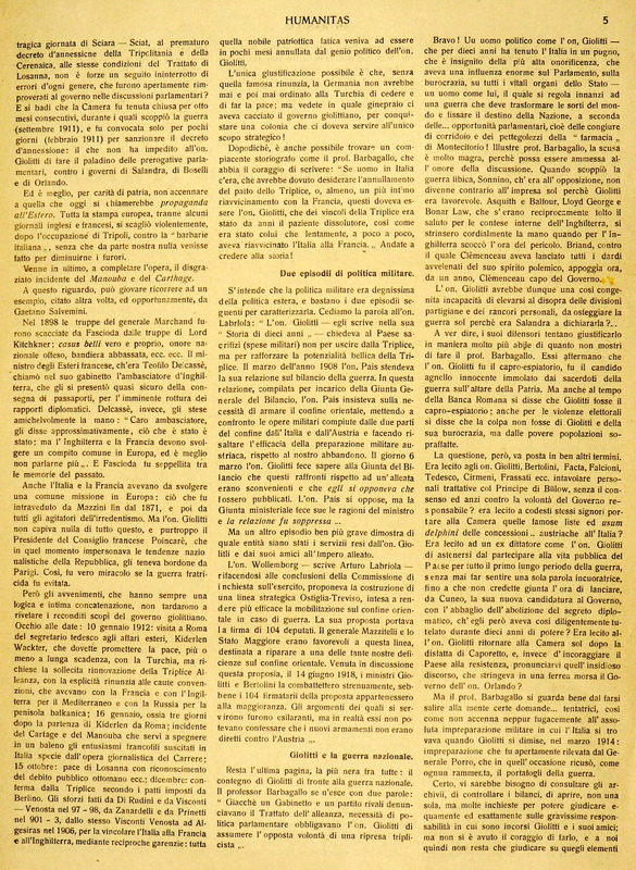 MV (1919), Apologia di Giovanni Giolitti (Risposta polemica al professore Barbagallo). 2, Humanitas, 05-12 gennaio 1919, p. 5.JPG