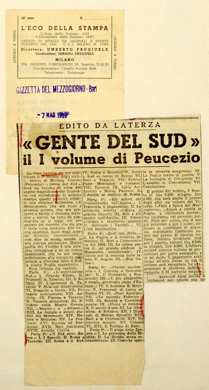 (1959), Gente del Sud. Il primo volume di Peucezio edito da Laterza.jpeg