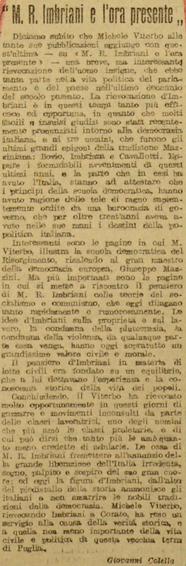 Colella Giovanni (1920), M. R. Imbriani e l'ora presente.JPG