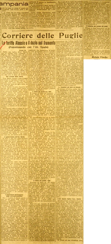 MV (1922), Le tariffe Alessio e il dazio sul frumento (Polemizzando con l’on. Spada), Il mondo, 24 maggio 1922, p. 4.JPG