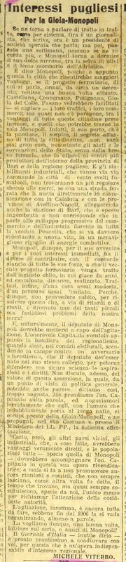 MV (1914) Interessi pugliesi, Per la Gioia-Monopoli (Giornale d'Italia - 20 marzo 1914 - p. 4).JPG