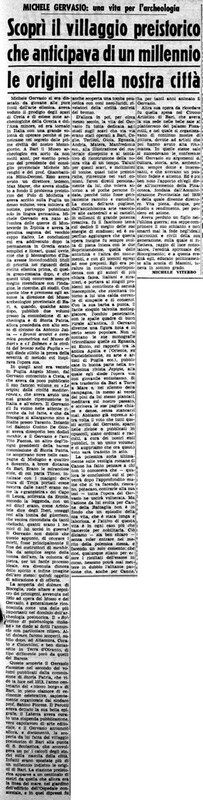 VM(1961) Scoprì il villaggio preistorico che anticipava di un millennio le origini della nostra città (La Gazzetta del Mezzogiorno, 8 dicembre 1961, p. 3).jpg