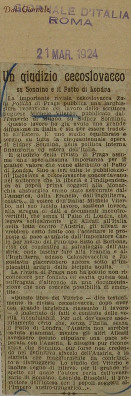 (1924), Un giudizio cecoslovacco su Sonnino e il Patto di Londra, Giornale d'Italia (Roma).JPG