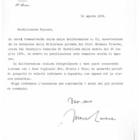 Comune di Castellana Grotte, Lettera di ringraziamento del sindaco di Castellana Grotte Marco Lanera alla signora Anna Viterbo per donazione del fondo librario Michele Viterbo (14 agosto 1974).pdf