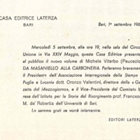 Invito alla presentazione dell'opera Da Masaniello alla carboneria (Bari, 1 settembre 1962).jpg