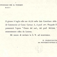 Invito alla presentazione dell'opera Gente del Sud (Bari, 9 luglio 1959).jpg