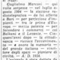(1954) L'epigrafe della lapide a Guglielmo Marconi (La Gazzetta del Mezzogiorno, 13 settembre 1954, p. 6).jpg