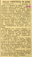 Il Consiglio Comunale e le onoranze ad Angiulli,  Dalla provincia di Bari (Castellana, 7 maggio)