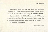 Invito alla presentazione dell'opera Il Sud e l'Unità di Michele Viterbo (Bari, 9 marzo 1966).jpg