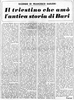 VM (1963), Il triestino che amò l'antica storia di Bari, Ricordo di Francesco Babudri (La Gazzetta del Mezzogiorno, 4 settembre 1963, p. 3).jpg