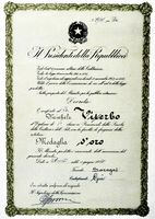(1966) Diploma per il conferimento della medaglia d'oro a Michele Viterbo.JPG